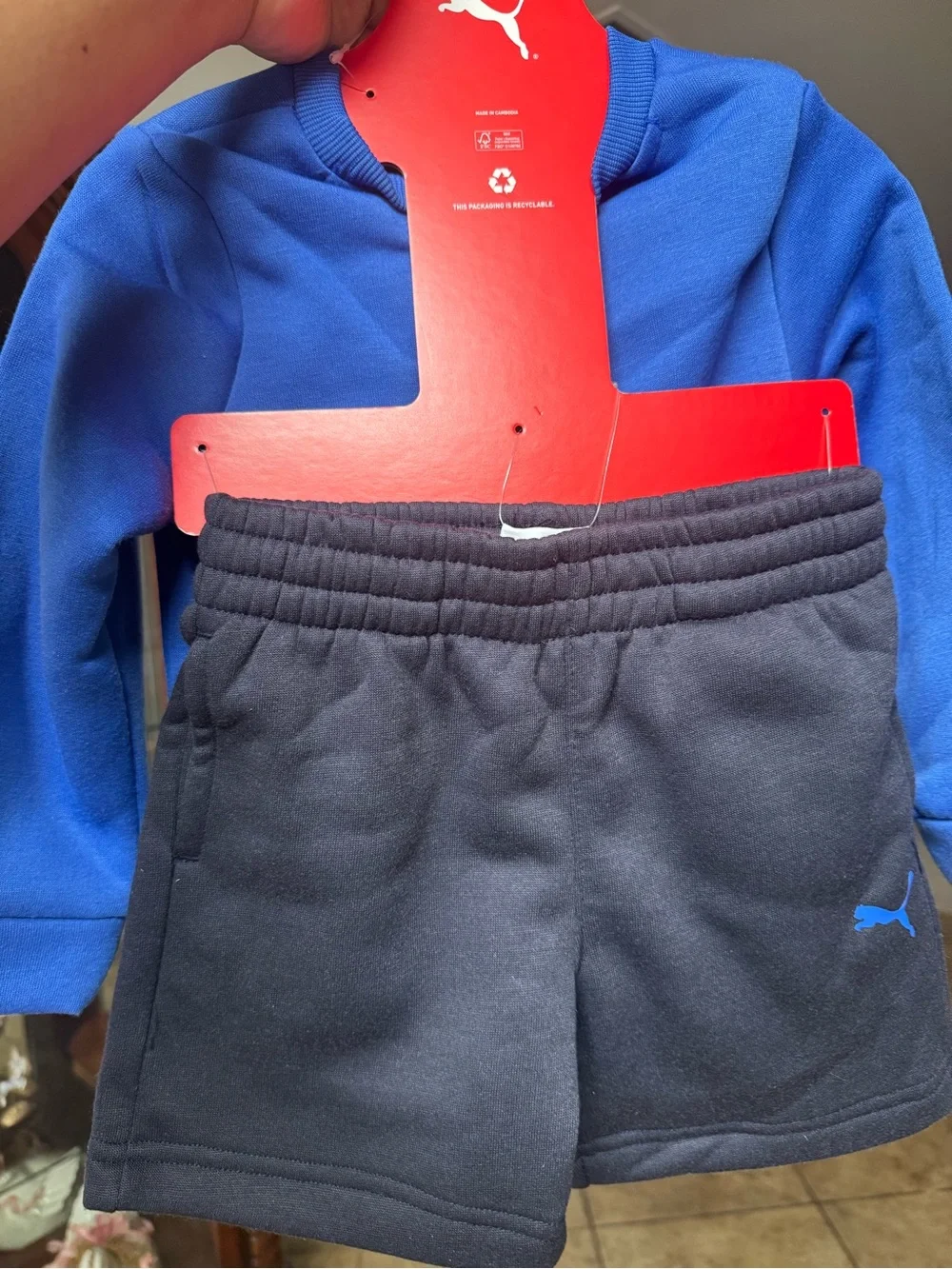 PUMA Boys' Blue Logo Sweatshirt with short set- 3T